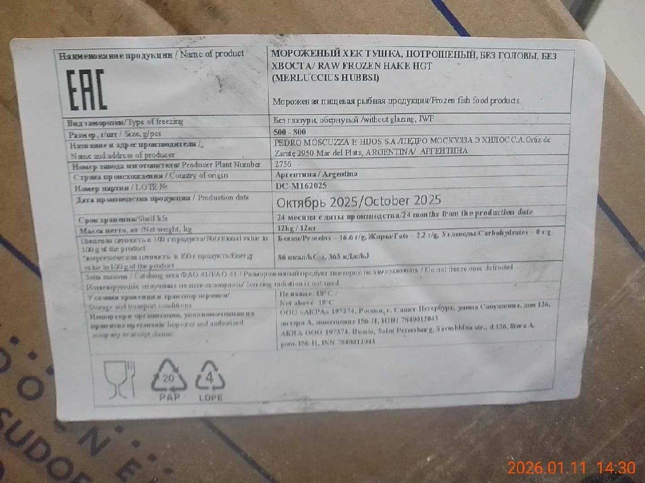 Хек тушка индивид АРГЕНТИНА